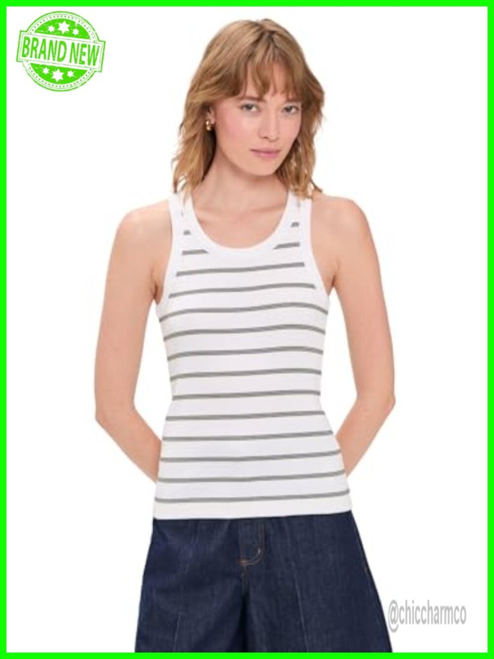 Vince Stripe Scoop Neck Tank Fitted Sleeveless Top Spring Summer